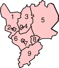 Områder i the East Midlands.