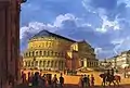 Den første Semperoper i Dresden, ca. 1850, kobberstik af Carl Täubert