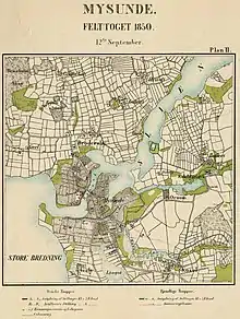 Brodersby og Mysunde på et dansk kort fra 1850