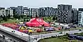 Flying Superkids' 4-mastede cirkustelt, stillet op på Amager i 2016