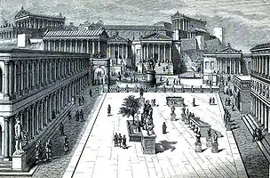 Forum Romanum og comitium (bag hegnet)Senere end 44 f.Kr. og Cæsars omdannelse