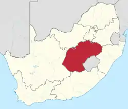 Fristatprovinsens beliggenhed i Sydafrika