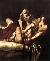 "Judit slår Holofernes ihjel" af Artemesia Gentileschi, ca. 1620. Olie på lærred, 199×162 cm. Galleria degli Uffizi, Firenze. (Judit 13,15)