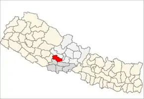 Gulmi District i Lumbini Zone (grå) i Western Development Region (grå + lysegrå)