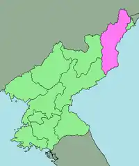 Kort over Nordkorea med Nord-Hamgyong markeret