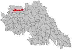 Kommunens beliggenhed i distriktet Iași