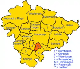 Hemmingens beliggenhed i Region Hannover
