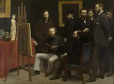 Henri Fantin-Latour: Un atelier aux Batignolles 1870(Her maler Manet med højre hånd)