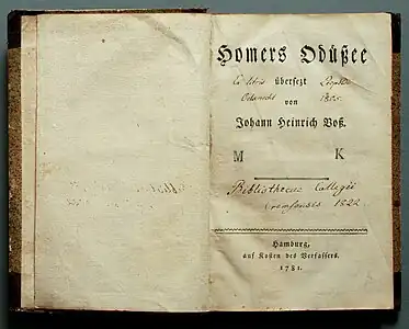 Homers Odysseen oversat af Voss, 1781