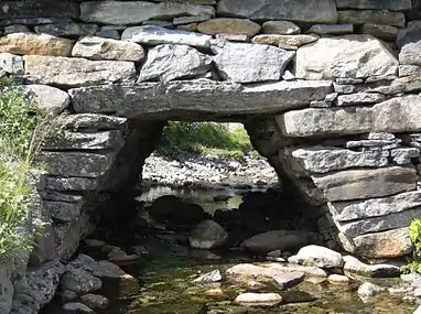 Honndøla gamle bro ved fylkesvej 60 i Hornindal. Detalje med udkragingsteknik