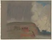 House on Hillside, pastelkridt på grøn-gråt papir (19.5 x 25.4 cm)