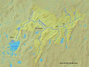 Kort over Humboldt Rivers afvandingsområde