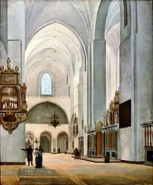 Interiør fra Århus Domkirke malet i 1833 af Peter Holm, der var organist ved Vor Frue Kirke.
