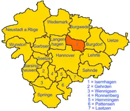 Lage der Gemeinde Isernhagen in der Region Hannover