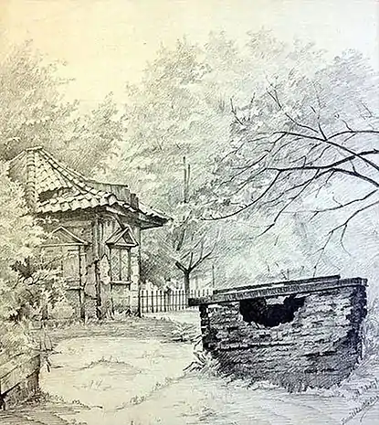 Hahn-Brinckmann : Ottekantet kapel og krypt på den forfaldne St. Jacobi kirkegård ved Hamborg. 1891