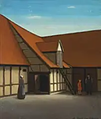 Gårdeksteriør med personer