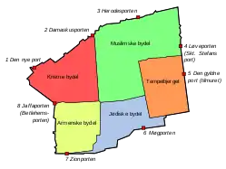 Den gamle bydel i Jerusalem er befolket muslimer, jøder og tilhængere af to kristne trosretninger (katolicisme og armensk kristendom). Bydelen ligger i det nuværende Østjerusalem.