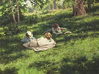 Tre læsende kvinder i et sommerlandskab, 1908