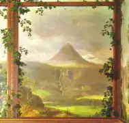 Johannes Flintoes dekorative naturmotiver i Fugleværelset på Slottet i Oslo blev malet i 1841 og er eksempel på samtidens illusionsmaleri. Motivet er Myrhorn i Jostedalen, også afbildet af Joachim Frich i Norge fremstillet i Tegninger.