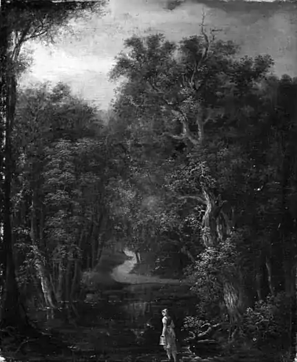 Skovlandskab med malkepige, 1808-16