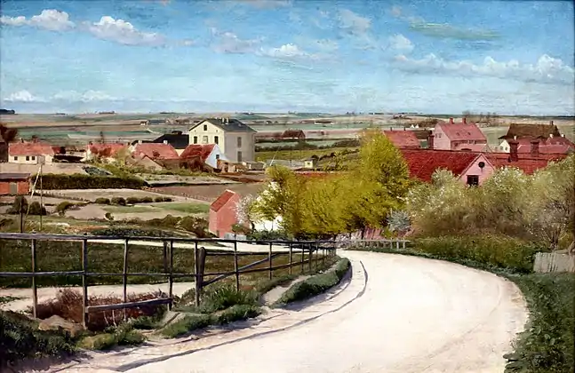 Kählers bygning bag Banken i Næstved, malet af L.A. Ring i 1895.