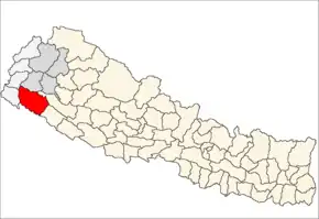 Kailali District i Seti Zone (grå) i Far-Western Development Region (grå + lysegrå)