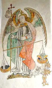 Kalkmaleri, Ærkeenglen Michael som sjælevejer, i Aarhus Domkirke