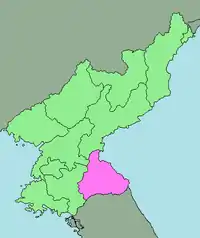 Kort over Nordkorea med Kangwon markeret