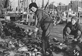 Små drenge skærer torsketunger. Foto: Kristian Magnus Kanstad