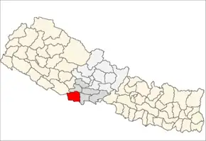 Kapilvastu District i Lumbini Zone (grå) i Western Development Region (grå + lysegrå)