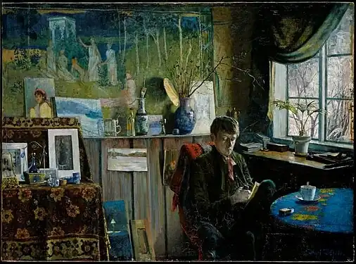 Ved vinduet, 1887   Personen er vennen Kalle Løchen (no)