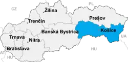 Regionen Košices placering i Slovakiet
