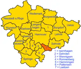Laatzens beliggenhed i Region Hannover.
