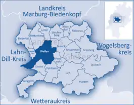 Lage der Stadt Gießen im Landkreis Gießen