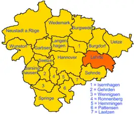 Lehrtes beliggenhed i Region Hannover