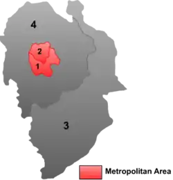 Kort som viser Liaoyuans to bystrikter og to amter