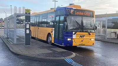 Enkelte busser fra Vestsjællands Trafikselskab, kom til til andre trafikselskaber rundt om i landet. Her ser vi en bus på linje 1 i Frederikshavn, som stadigvæk er i drift i 2023