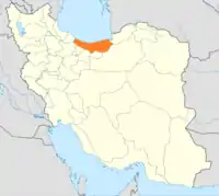 Kort over Iran med Mazandaran markeret