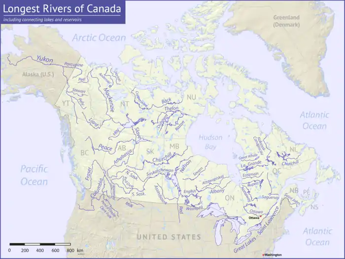 Map showing the location of the rivers on the list