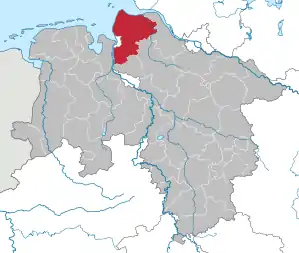 Lage des Landkreis Cuxhaven in Niedersachsen (anklickbare Karte)