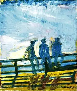 Drenge på strandhegn, 1910Poikia ranta-aidalla