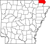 Kort over Arkansas med Clay County markeret