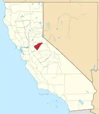Kort over California med Calaveras County markeret