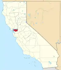 Kort over California med Contra Costa County markeret