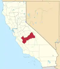 Kort over California med Fresno County markeret