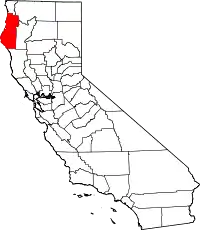 Kort over California med Humboldt County markeret