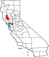 Kort over California med Lake County markeret