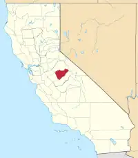 Kort over California med Mariposa County markeret