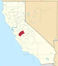 Kort over California med Merced County markeret