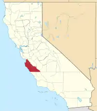 Kort over California med Monterey County markeret